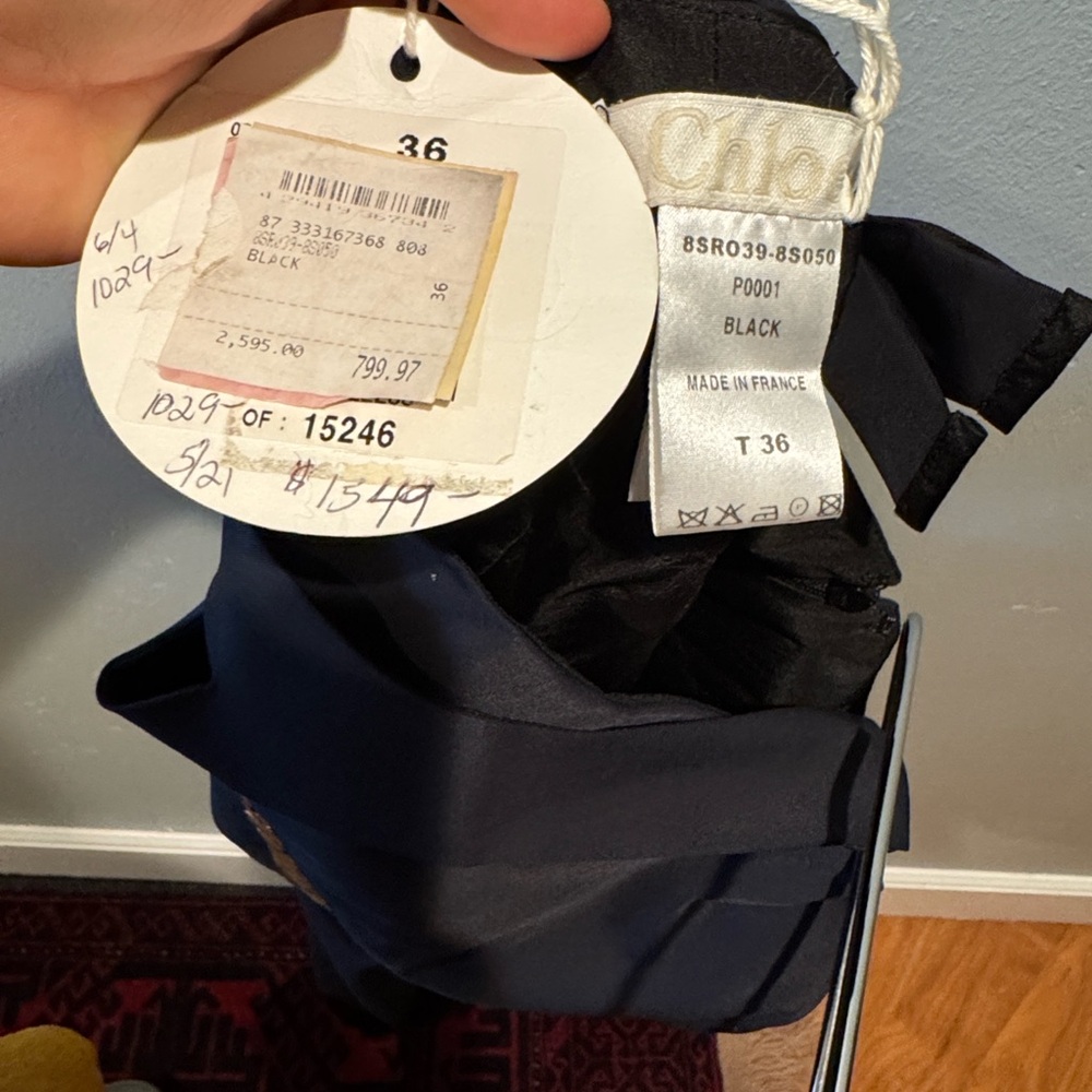 Chloe NWT New Black Asymmetrical One-Shoulder Cocktail Dress with Silver Trim - Picture 2 of 16